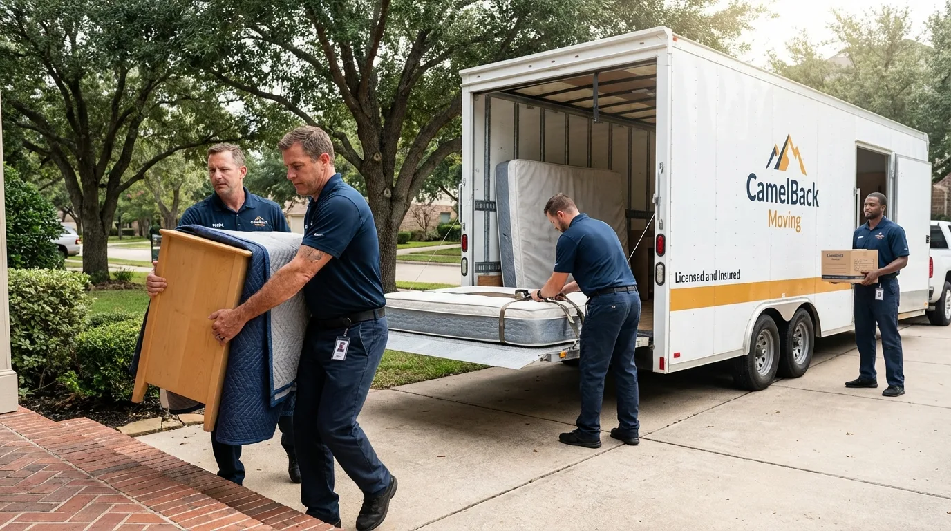 Crew loading residential truck for cross-state move from Tierra Amarilla, NM