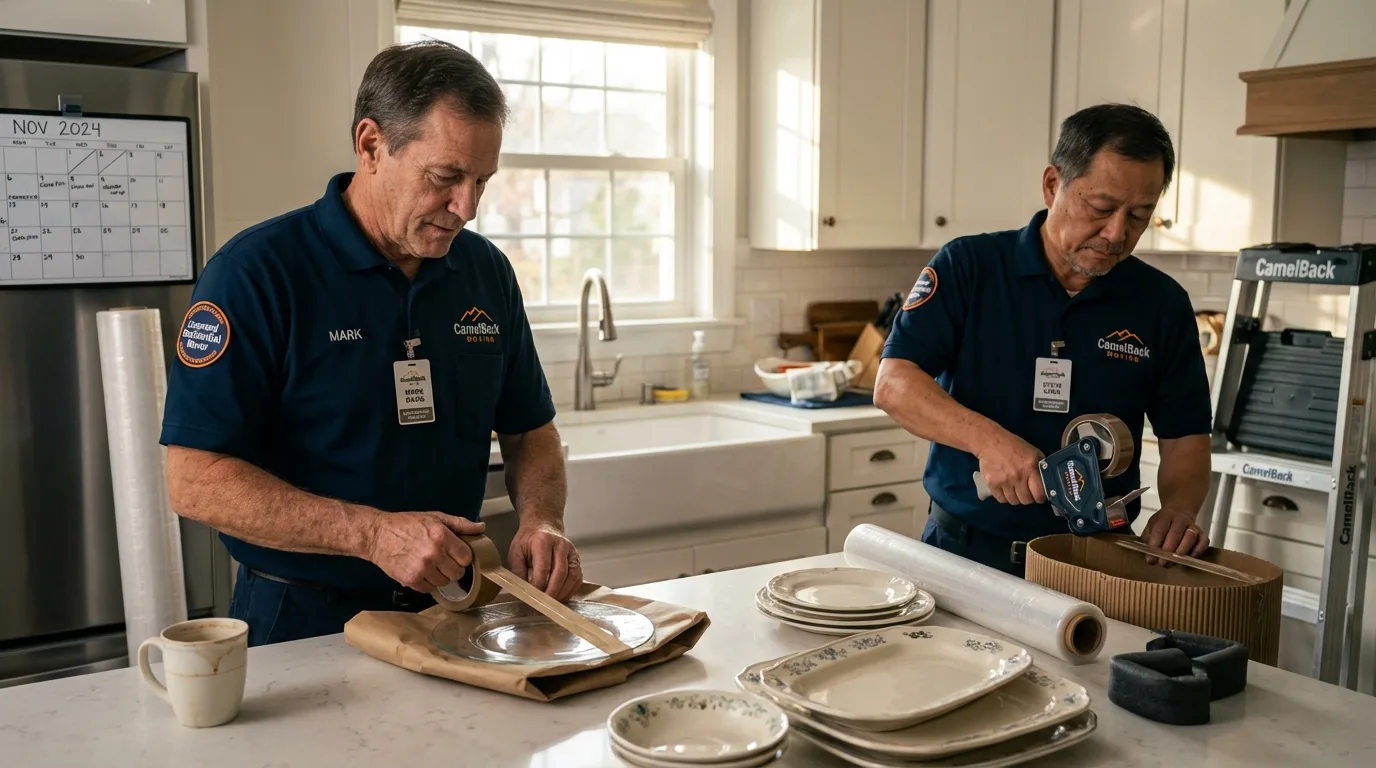 Professional crew packing kitchen dishware in Tierra Amarilla, NM